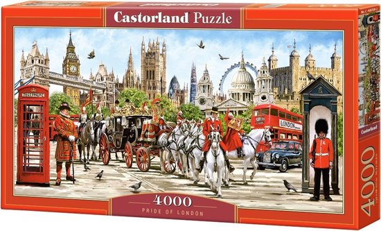 Castorland puzzeldoos 'Pride of London', 4000 stukjes, met afbeelding van koninklijke stoet in Londen.