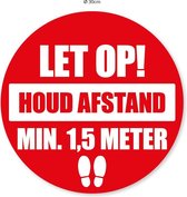 Sticker: LET OP! Houd afstand min. 1,5 meter (5 stuks)