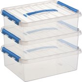 Sunware Q-Line opberg boxen/opbergdozen 10 liter 40 x 30 x 11 cm kunststof - A4 formaat opslagbox - Opbergbak kunststof transparant/blauw