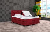 Boxspring Neo compleet, merk Olympic Life, elektrisch verstelbaar, 140 x 220 cm, bordeaux, 18-delig met ruiten motieven hoofdbord