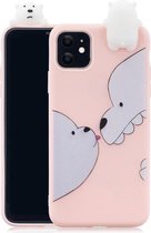 Softcase met 3D ijsbeertje en cartoon voor iPhone 11 6.1 inch - Roze