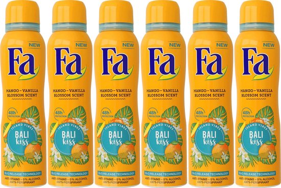 Fa Deodorant Spray Bali Kiss - Mango & Vanille geur - 6 x 150ml -  Voordeelverpakking | bol.com