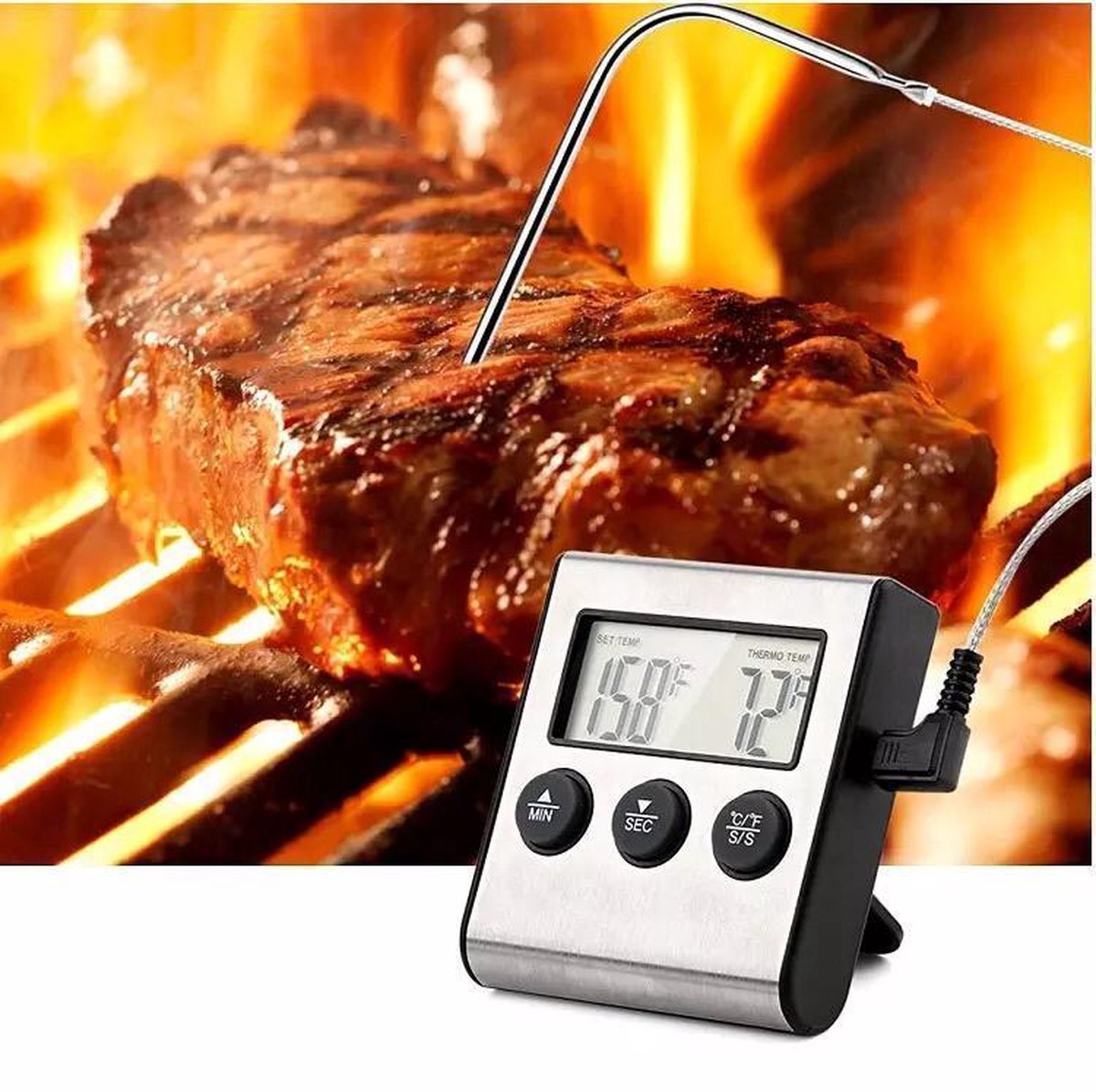 Boticz - 2-in-1 Magnetische Digitale Kern Thermometer Met Keuken Timer Alarm - Magnetische Vloeistof/Vlees Temperatuurmeter Met Meetsonde Draad & Kook Timer - 0-250 Graden Celcius — cadeau in Kookcadeaus - foto 2