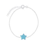 Joy|S - Zilveren ster blauw armband kristal 14 cm + 3 cm