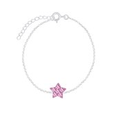 Joy|S - Zilveren ster roze armband kristal 14 cm + 3 cm