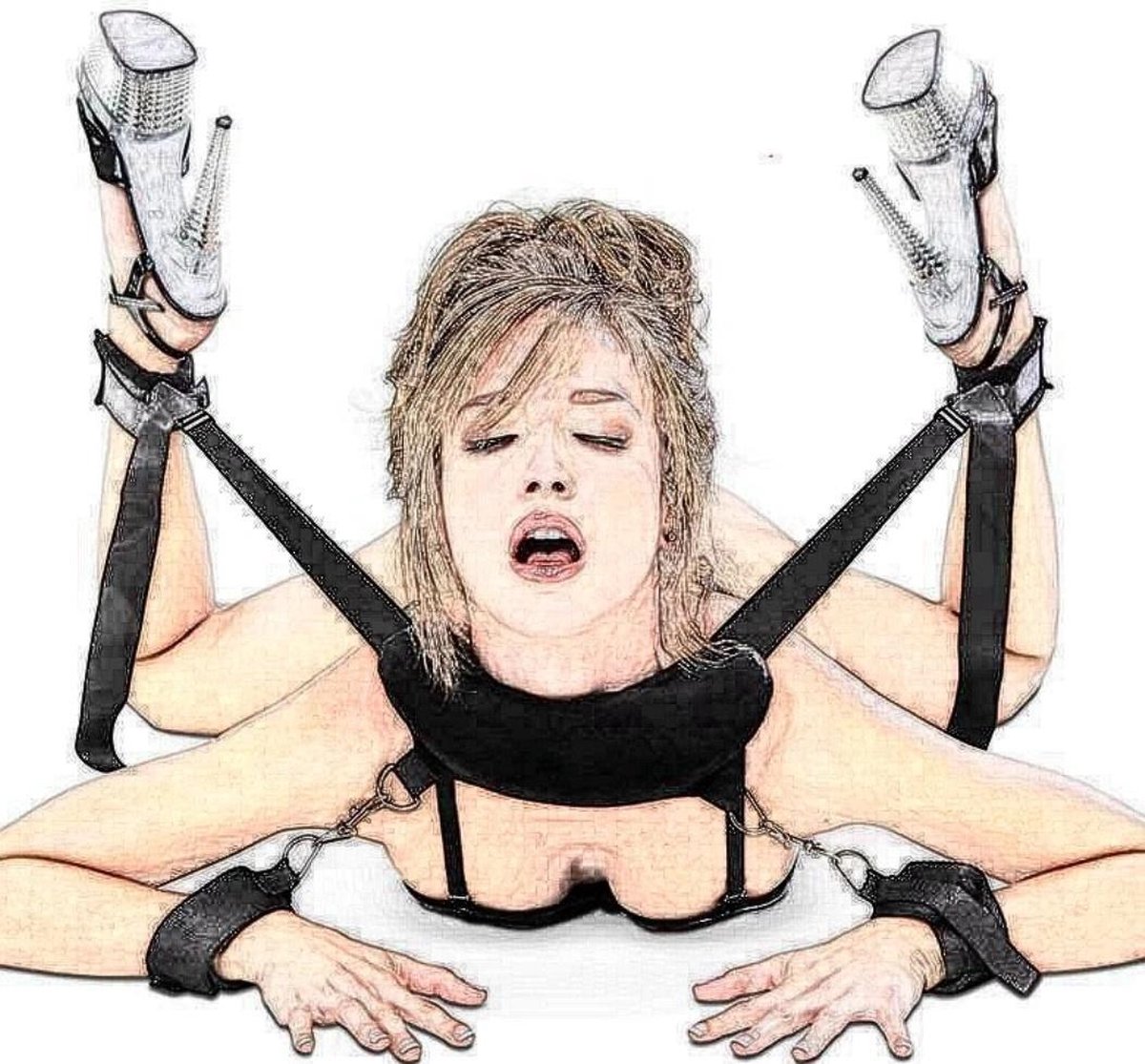 Ensemble de bondage BDSM - Pose de grenouille - Erotiek - Zwart - Bondage  du cou aux