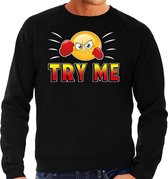 Funny emoticon sweater Try me zwart heren 2XL (56)