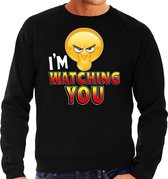 Funny emoticon sweater Here comes trouble zwart heren S (48)
