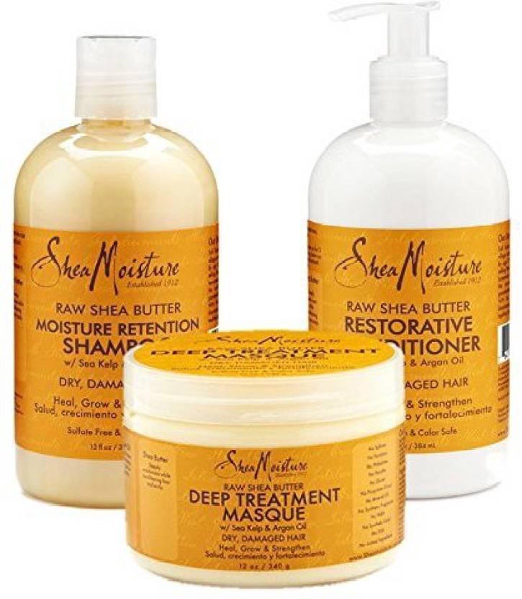 Shea Moisture Raw Shea Butter - Shampoo Conditioner Haarmasker - Extra Moisturizing - Set of 3