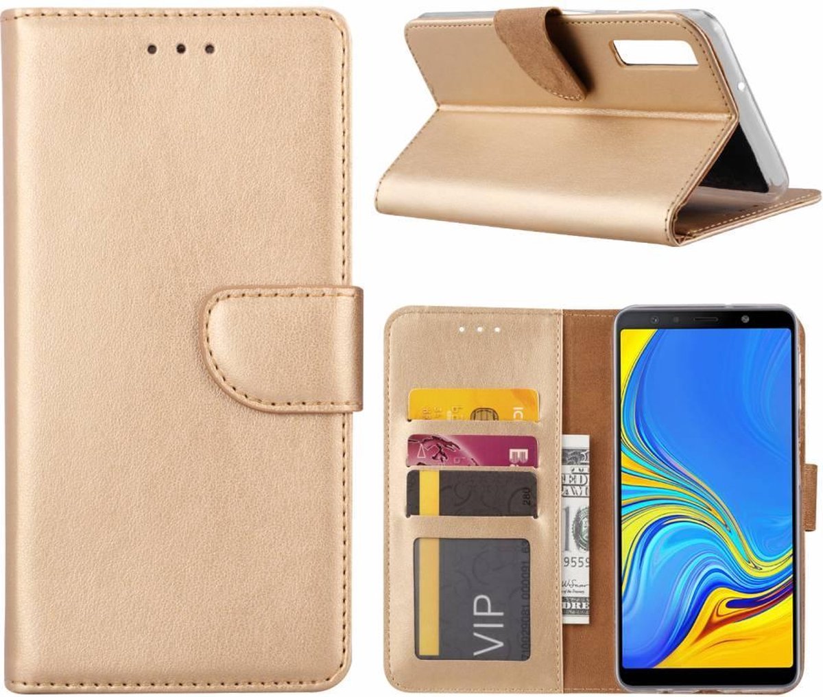 Bookcase Geschikt voor: Samsung Galaxy A9 2018 - Goud - portemonnee hoesje