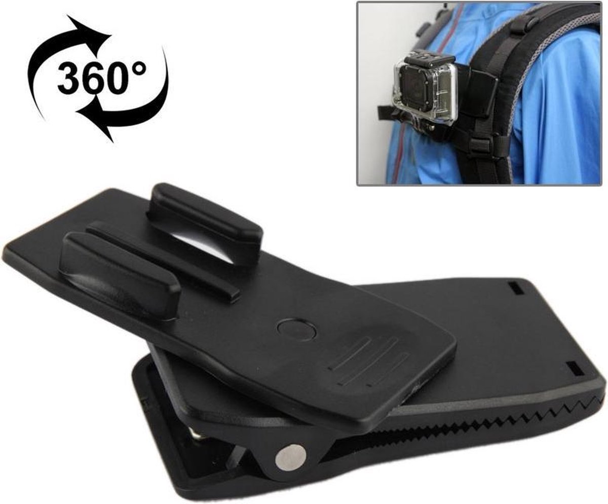 360° Rugzak Klip Mount Rotatie Bevestiging voor GoPro en andere Actiecamera's| Zwart / Black