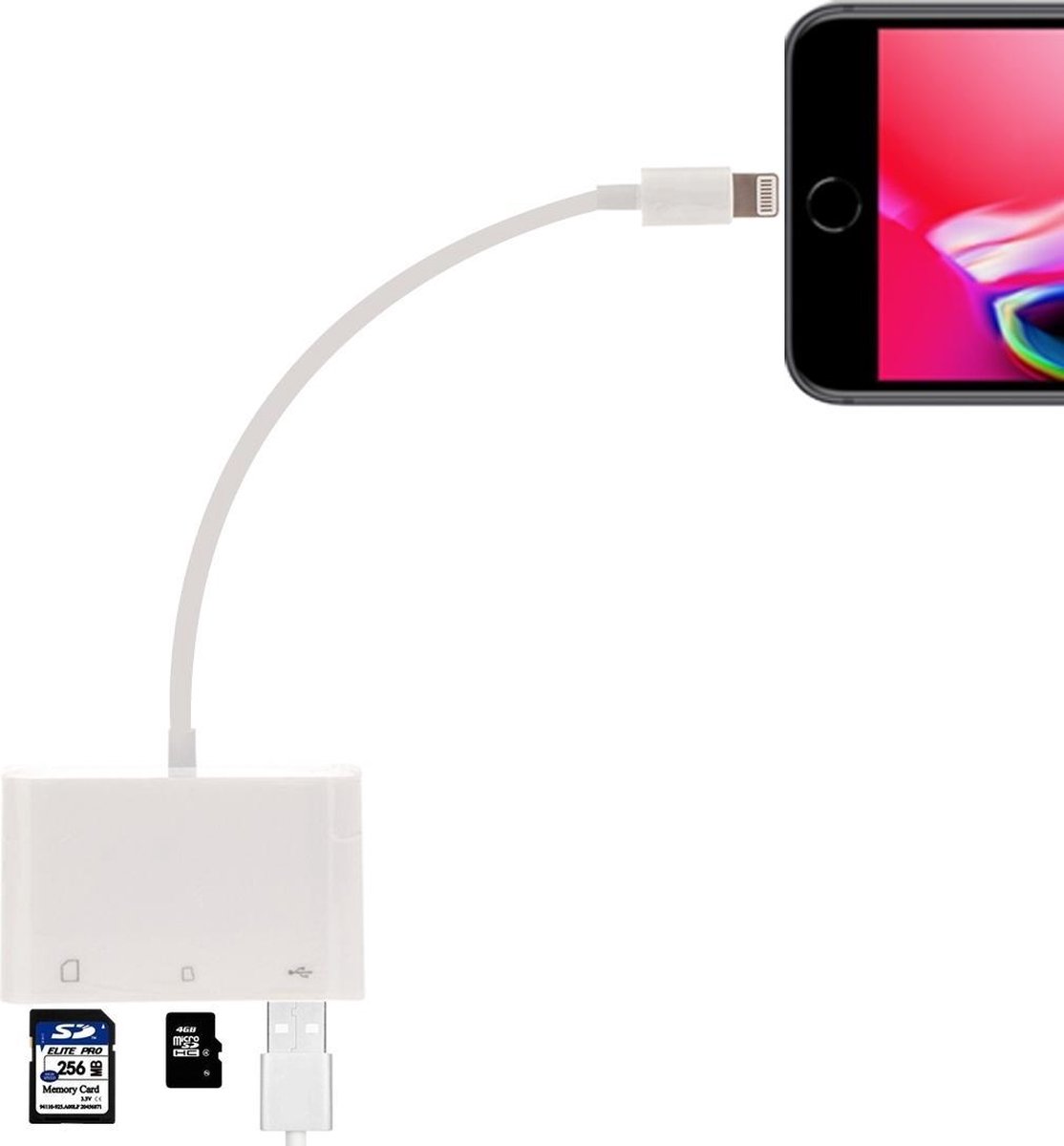 SD + Micro SD + USB kaart lezer naar 8 pin adapter kabel voor iPhone en  iPad | 10cm |... | bol.com