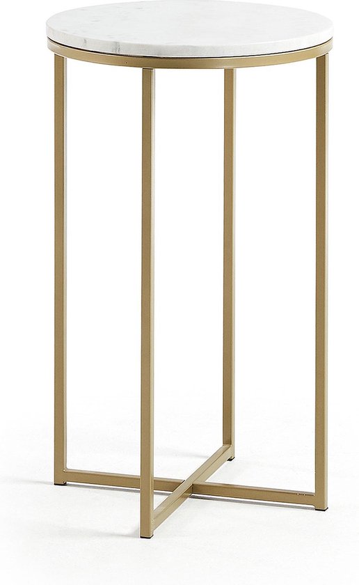 Kave Home – Sheffield bijzettafel in wit marmer en stalen poten met gouden afwerking Ø 43 cm