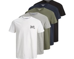 JACK & JONES JORBASIC SS TEE 5 PACK CHEST PRINT KA