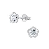 Joy|S - Zilveren Daisy bloem oorbellen 6 mm kristal