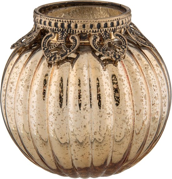 Clayre & Eef Theelichthouder Ø 10x10 cm Goudkleurig Glas