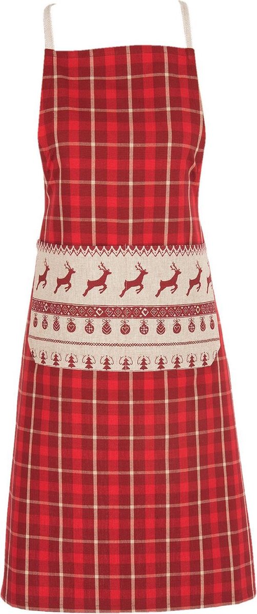 Clayre & Eef Keukenschort 70x85 cm Rood Beige Katoen Kerst