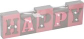 Arti Casa Tekstbord Met Led Happy 34x9x3,5 Cm Hout Grijs/roze