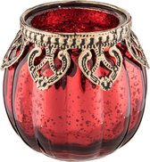 Clayre & Eef Porte-bougie Ø 8x8 cm Rouge Couleur or Verre Métal Porte-bougies