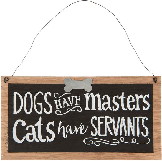 Clayre & Eef Tekstbord 22*1*11 cm Zwart Hout Rechthoek Dogs Cats Wandbord Quote Bord Spreuk