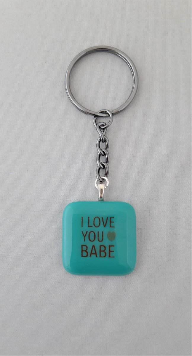 Jewels Delight Sleutelhanger Glas Fusing Love Babe Turquoise