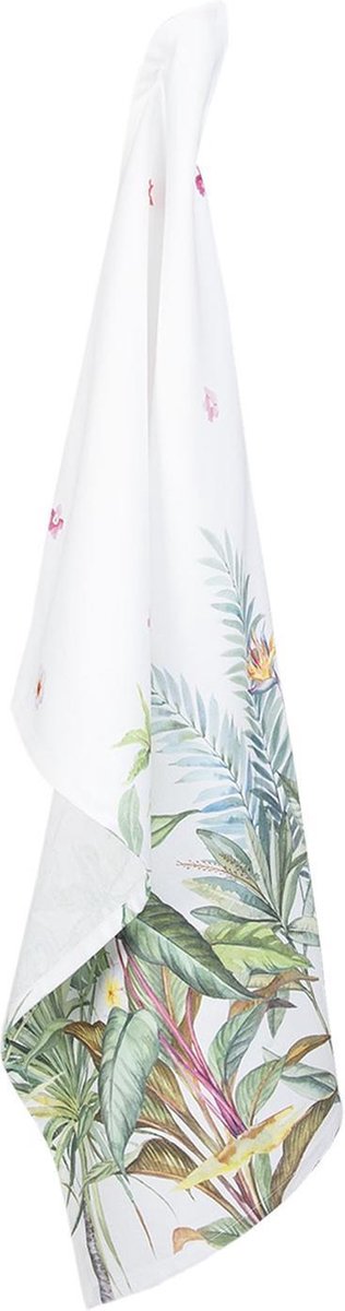 Clayre & Eef Theedoek 50x70 cm Wit Groen Katoen Jungle Botanics Keukenhanddoek