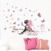 Vwist Muursticker Vlinders - Meisje - Meisjeskamer - Roze - Elfje - 120 x 80 CM
