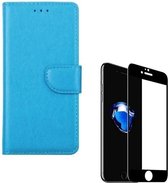 Bookcase Geschikt voor: iPhone 7 / 8 / SE 2 2020 / 2022 - turquoise - portemonee hoesje + 2X Full cover Tempered Glass Screenprotector