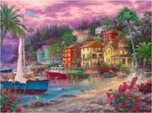 Diamond Painting World - Huisjes aan de zee – 30x40cm - Diamond painting - Diamond painting pakket – volledig bedekt – Volwassenen