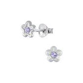 Joy|S - Zilveren Parnassia bloem oorbellen 6 mm paars kristal