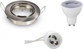LED Spot Set - Aigi - GU10 Fitting - Dimbaar - Inbouw Rond - Mat Chroom - 6W - Natuurlijk Wit 4200K - Kantelbaar Ø82mm - BES LED