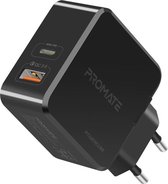 Promate POWERCUBE.BLK-EU – Snellader, USB-oplader voor USB-C & USB-A 18W, zwart