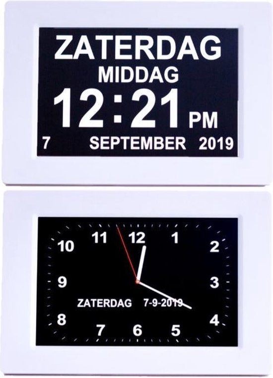 Digitale en Analoge (ouderen/ dementie) klok van JoLau met dag en datum  aanduiding | bol.com