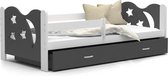 Kinderbed - wit frame - grijze lade - 190x80cm - met matras