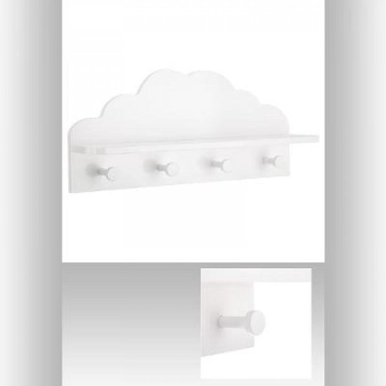 Kapstok Witte wolk - 4 haken - Kinderdecoratie-kinderkapstok