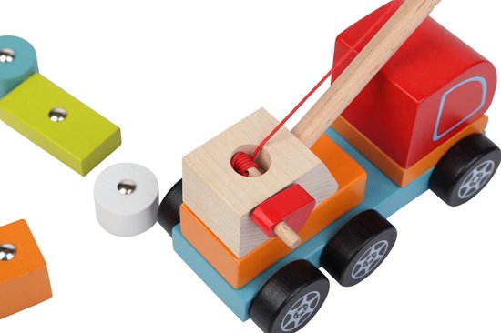 Thumbnail van een extra afbeelding van het spel Cubika houten kraanwagen met blokken - magnetisch