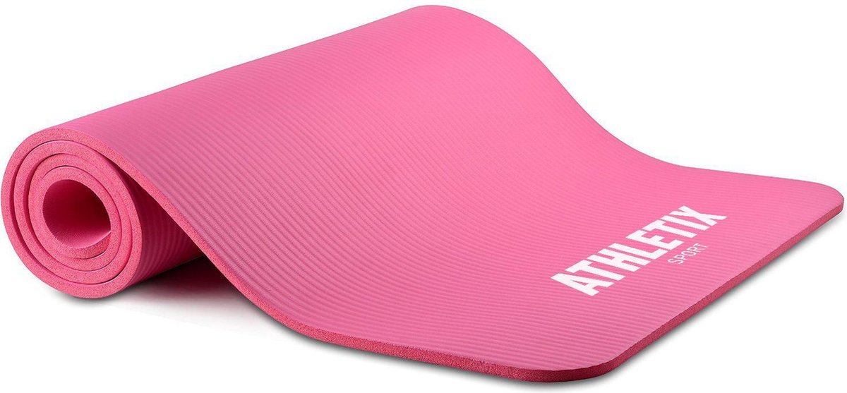 Athletix®‎ Premium NBR Fitnessmat - 183 x 61 x 1.5 cm - Yogamat met Draagriem en Draagtas - Roze - Athletix®