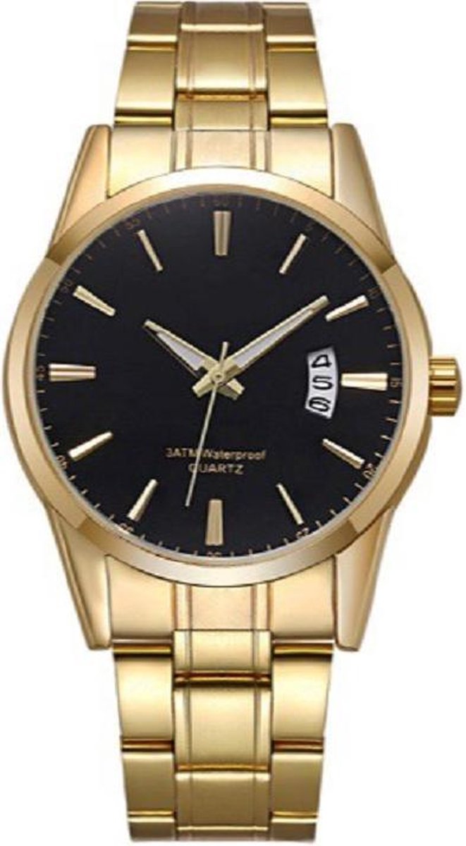 Stijlvol heren horloge - goud- zwart - 40 mm - I-deLuxe verpakking
