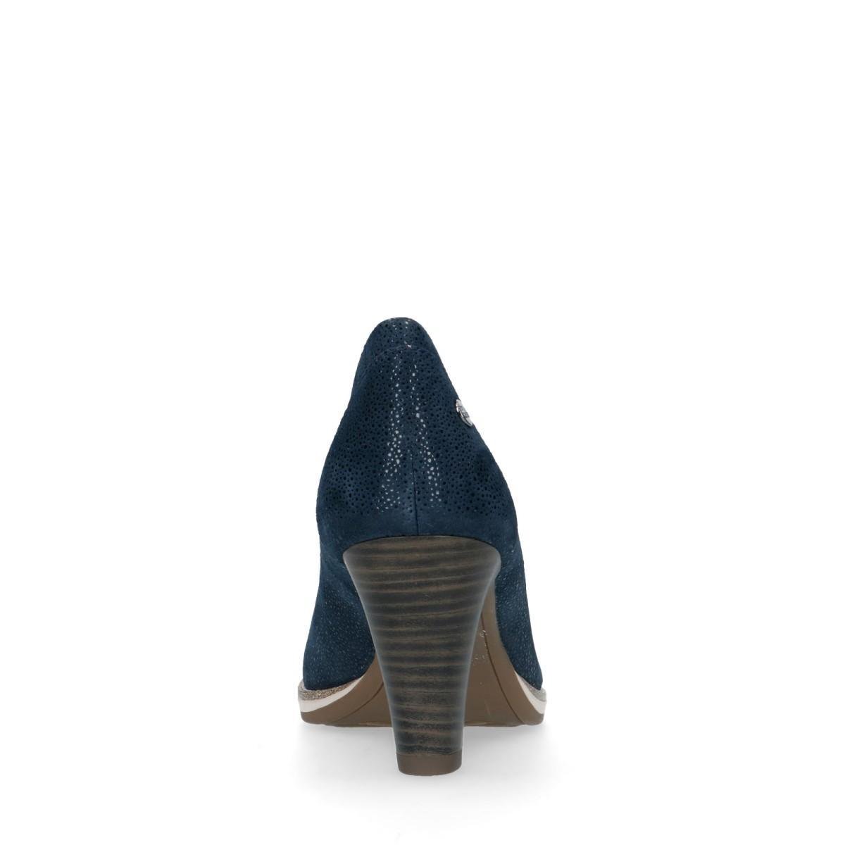 No Stress - Dames - Donkerblauwe suède pumps met print - Maat 36 | bol.com