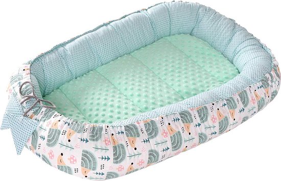 PIMKO Babynestje voor baby's, knuffelnest, babycocon voor zuigelingen en pasgeborenen, 60 x 90 cm, 100% katoen, mousseline, groene pistache