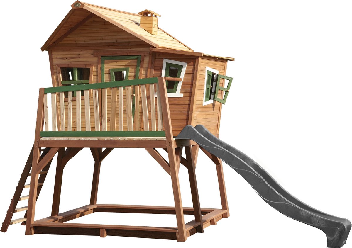 AXI Max Speelhuis op palen, zandbak & grijze glijbaan Speelhuisje voor de tuin