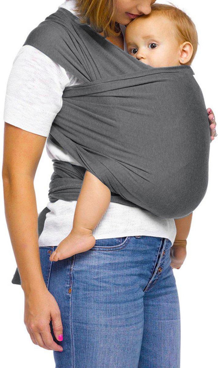 Ergonomische Rekbare Baby Draagdoek Van Katoen Om Te Knopen - Grijs - Babywrap - Draagdoeken - Babydrager - Buikdrager - Rugdrager - Heupdrager - Baby sling - Baby Carrier - Draagzak - Baby Wrap Sling - Draagdoek - Incl Handleiding - Gratis slabbetje van Little Crevette — afbeelding 2