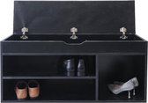 Banc de rangement pour armoire à chaussures avec espace de rangement - étagère à chaussures - avec coussin d'assise noir