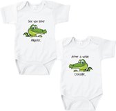Rompertjes baby met tekst - See you later Alligator.. After a while crocodile - Romper wit - Maat 50/56