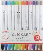 Zebra Clickart Knock Sign 0,6mm Pennen - Set van 12 Standaard Kleuren  in een Zipperbag
