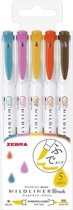 Zebra Mildliner Twin Tip Highlighters Brush - Brush / Extra Fine – Warm  Color Set van 5 in een Luxe  Zipperbag