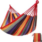 Hangmat voor 2 personen - kleurrijke Hamock - 210 x 150 cm - met Opbergzak - Rood / Geel / Oranje / Groen / Paars / Bruin