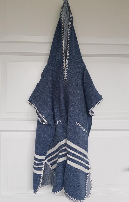 Kinder Strandponcho Hamam Navy | maat 4-5 jaar | jongens/meisjes/unisex | sneldrogend | poncho (handdoek) kinderen met capuchon | zwemponcho | badcape/badponcho