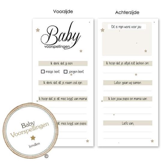 BSG006 - 20 Babyshower invulkaarten - Baby Gender Reveal - Babykaarten - Babyvoorspellingen - Babyshower versiering - Babyshower - Gender Reveal - Spelletjes - Babyshowerspelletjes - Gender Reveal