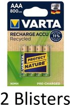 12 Stuks (3 Blisters a 4 st) Varta Recharge Accu Recycled AAA Oplaadbare Batterijen 800 mAh
